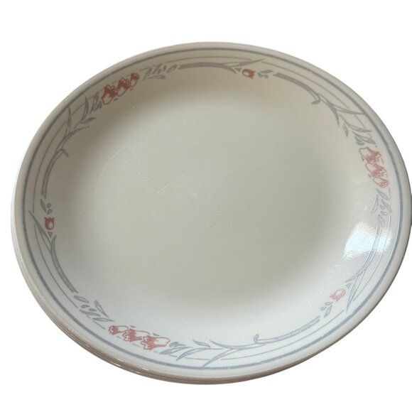 Corelle By Corning Rose Tulip Floral Rim 4 Dinner Plates 10.25 inch USA FLAW - Picture 1 of 7